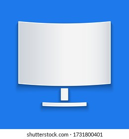 Paper cut Computer monitor screen icon isolated on blue background. Electronic device. Front view. Paper art style. Vector Illustration