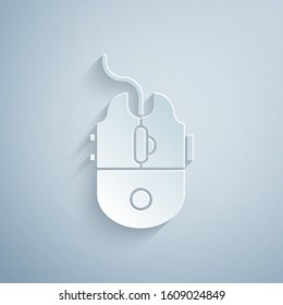 Paper cut Computer mouse gaming icon isolated on grey background. Optical with wheel symbol. Paper art style. Vector Illustration