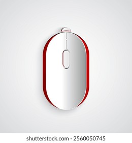 Paper cut Computer mouse gaming icon isolated on grey background. Optical with wheel symbol. Paper art style. Vector Illustration