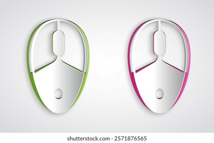 Paper cut Computer mouse gaming icon isolated on grey background. Optical with wheel symbol. Paper art style. Vector