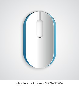 Paper cut Computer mouse icon isolated on grey background. Optical with wheel symbol. Paper art style. Vector.