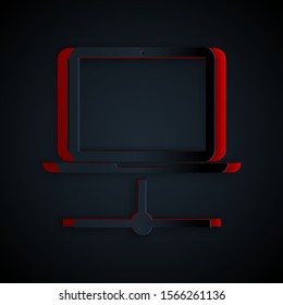 Paper cut Computer network icon isolated on black background. Laptop network. Internet connection. Paper art style. Vector Illustration