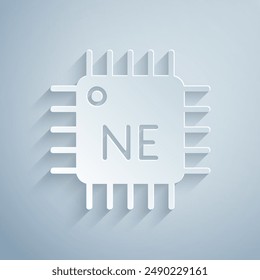 Paper cut Computer processor with microcircuits CPU icon isolated on grey background. Chip or cpu with circuit board. Micro processor. Paper art style. Vector