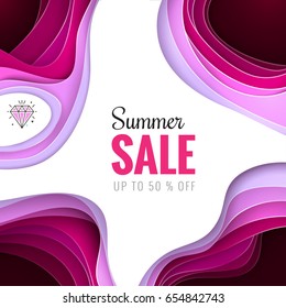 Paper cut concept. Paper carve abstract background for card, banner, brochure or flyer design in ponk, magenta, purple colors