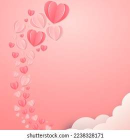 Paper cut concept in shape of heart on pink background. Vector symbols of love for Happy Women's, Mother's, Valentine's Day, birthday greeting card design.