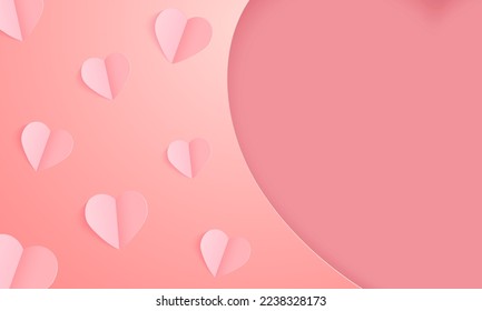 Paper cut concept in shape of heart on pink background. Vector symbols of love for Happy Women's, Mother's, Valentine's Day, birthday greeting card design.