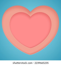 Paper cut concept in shape of pink heart on blue background. Vector symbols of love for Happy Women's, Mother's, Valentine's Day, birthday greeting card design.