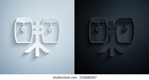 Paper cut Conga drums icon isolated on grey and black background. Musical instrument. Paper art style. Vector