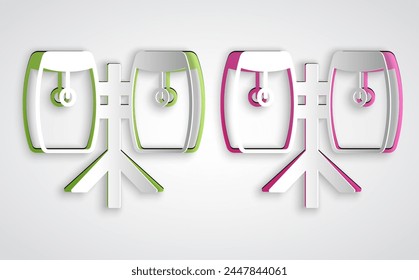 Paper cut Conga drums icon isolated on grey background. Musical instrument. Paper art style. Vector