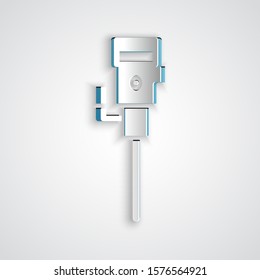 Paper cut Construction jackhammer icon isolated on grey background. Paper art style. Vector Illustration