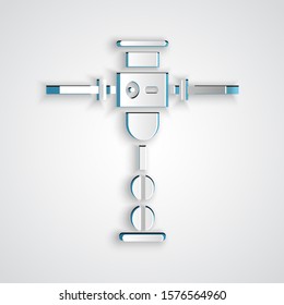Paper cut Construction jackhammer icon isolated on grey background. Paper art style. Vector Illustration