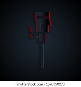 Paper cut Construction jackhammer icon isolated on black background. Paper art style. Vector Illustration