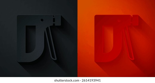 Paper cut Construction stapler icon isolated on black and red background. Working tool. Paper art style. Vector