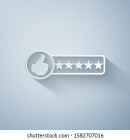 Paper cut Consumer or customer product rating icon isolated on grey background. Paper art style. Vector Illustration