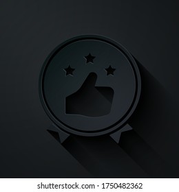 Paper cut Consumer or customer product rating icon isolated on black background. Paper art style. Vector Illustration