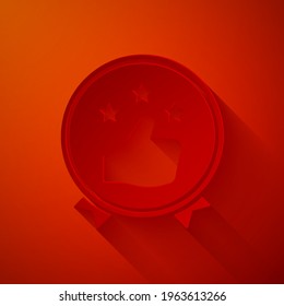 Paper cut Consumer or customer product rating icon isolated on red background. Paper art style. Vector Illustration