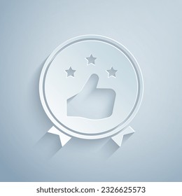 Paper cut Consumer or customer product rating icon isolated on grey background. Paper art style. Vector Illustration