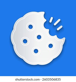 Paper cut Cookie or biscuit with chocolate icon isolated on blue background. Paper art style. Vector