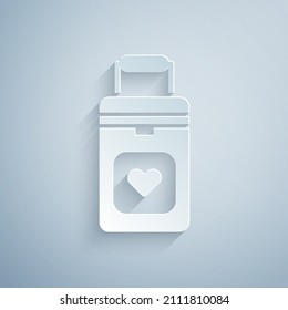 Paper cut Cooler box for human organs transportation icon isolated on grey background. Organ transplantation concept. Organ container. Paper art style. Vector Illustration