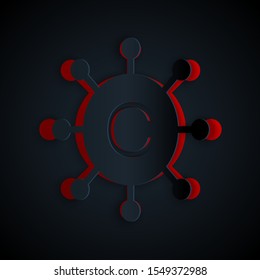 Paper cut Copywriting network icon isolated on black background. Content networking symbol. Copyright sign. Copywriting network sign. Paper art style. Vector Illustration