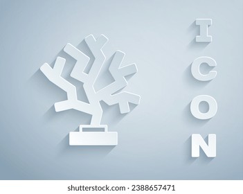 Paper cut Coral icon isolated on grey background. Paper art style. Vector