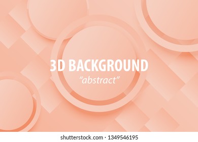 Paper cut coral peach abstract 3d web trendy background. Realistic papercut banner random circle layers. 3d backdrop. Concept material design. Minimalist cover template.