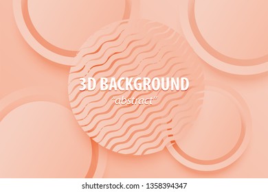 Paper cut coral peach abstract 3d web trendy background. Realistic papercut banner random circle layers. 3d backdrop. Concept material design. Minimalist cover template.
