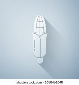 Paper cut Corn icon isolated on grey background. Paper art style. Vector Illustration