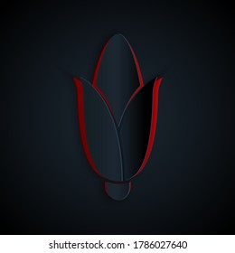 Paper cut Corn icon isolated on black background. Paper art style. Vector