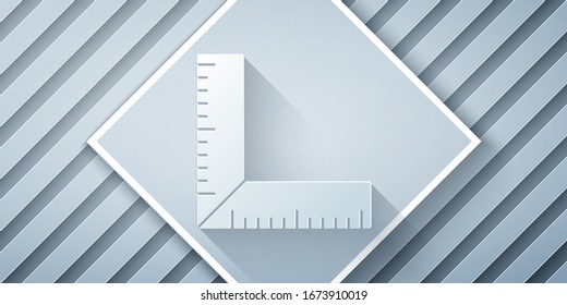 Paper cut Corner ruler icon isolated on grey background. Setsquare, angle ruler, carpentry, measuring utensil, scale. Paper art style. Vector Illustration