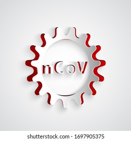 Paper cut Corona virus 2019-nCoV icon isolated on grey background. Bacteria and germs, cell cancer, microbe, fungi. Paper art style. Vector Illustration