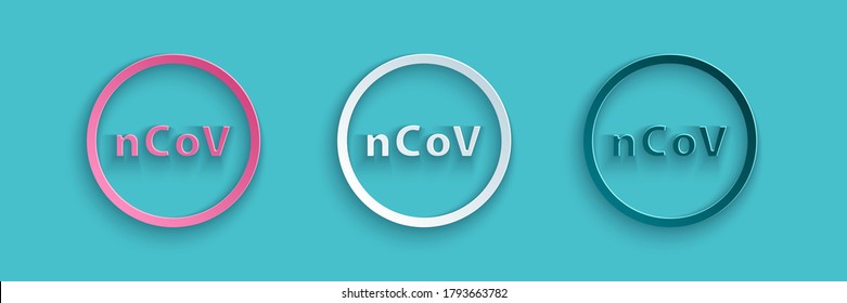 Paper cut Corona virus 2019-nCoV icon isolated on blue background. Bacteria and germs, cell cancer, microbe, fungi. Paper art style. Vector Illustration