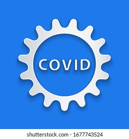 Paper cut Corona virus covid-19 icon isolated on blue background. Bacteria and germs, cell cancer, microbe, fungi. Paper art style. Vector Illustration