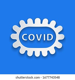 Paper cut Corona virus covid-19 icon isolated on blue background. Bacteria and germs, cell cancer, microbe, fungi. Paper art style. Vector Illustration