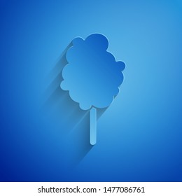 Paper cut Cotton candy icon isolated on blue background. Paper art style. Vector Illustration