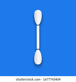 Paper cut Cotton swab for ears icon isolated on blue background. Paper art style. Vector Illustration
