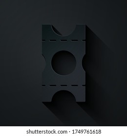 Paper cut Coupon icon isolated on black background. Empty shopping discount sticker. Template discount banner. Paper art style. Vector Illustration