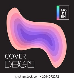 Paper cut cover with colorful layers on black background.  Abstract 3d multi layers minimal papercut. Layout witx text space for posters, banner design template. Smooth liqid flow shapes. Vector