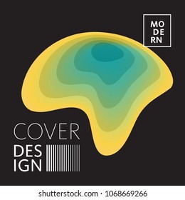 Paper cut cover with colorful layers on black background.  Abstract 3d multi layers minimal papercut. Layout witx text space for posters, banner design template. Smooth liqid flow shapes. Vector