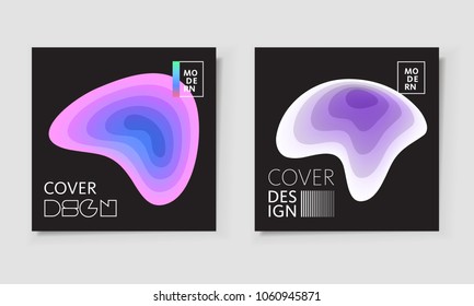 Paper cut covers with colorful layers on black background.  Abstract 3d multi layers minimal papercut. Layout witx text space for posters, banner design template. Smooth liqid flow shapes. Vector