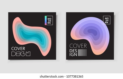 Paper cut covers with colorful layers on black background.  Abstract 3d multi layers minimal papercut. Layout witx text space for posters, banner design template. Smooth liqid flow shapes. Vector