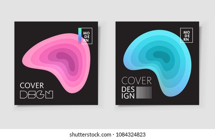 Paper cut covers with colorful layers on black background.  Abstract 3d multi layers minimal papercut. Layout witx text space for posters, banner design template. Smooth liqid flow shapes. Vector
