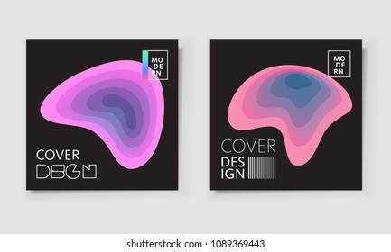 Paper cut covers with colorful layers on black background.  Abstract 3d multi layers minimal papercut. Layout witx text space for posters, banner design template. Smooth liqid flow shapes. Vector