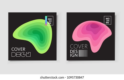Paper cut covers with colorful layers on black background.  Abstract 3d multi layers minimal papercut. Layout witx text space for posters, banner design template. Smooth liqid flow shapes. Vector