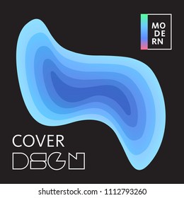 Paper cut covers with colorful layers on black background.  Abstract 3d multi layers minimal papercut. Layout witx text space for posters, banner design template. Smooth liqid flow shapes. Vector