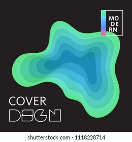Paper cut covers with colorful layers on black background.  Abstract 3d multi layers minimal papercut. Layout witx text space for posters, banner design template. Smooth liqid flow shapes. Vector