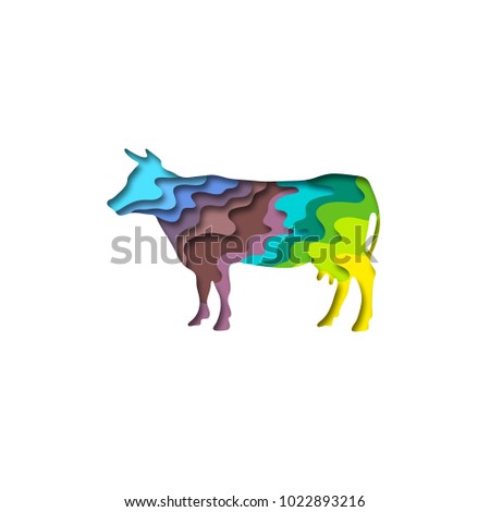 
Paper cut cow shape 3D origami. Trendy concept fashion design. Vector illsutration
