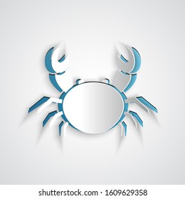 Paper cut Crab icon isolated on grey background. Paper art style. Vector Illustration