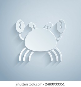 Paper cut Crab icon isolated on grey background. Paper art style. Vector