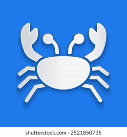 Icono de cangrejo cortado en papel aislado sobre fondo azul. Estilo de arte de papel. Vector